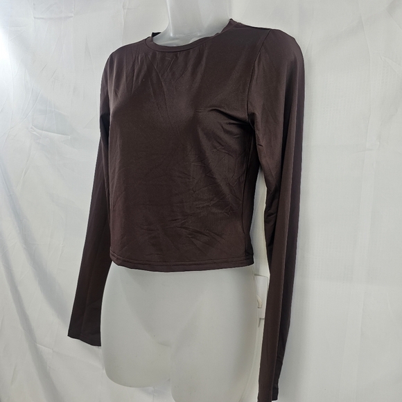Commense Brown Long Sleeve Slim Fit Tee NWT Stretch Basic Essential Top Size M - Picture 3 of 9